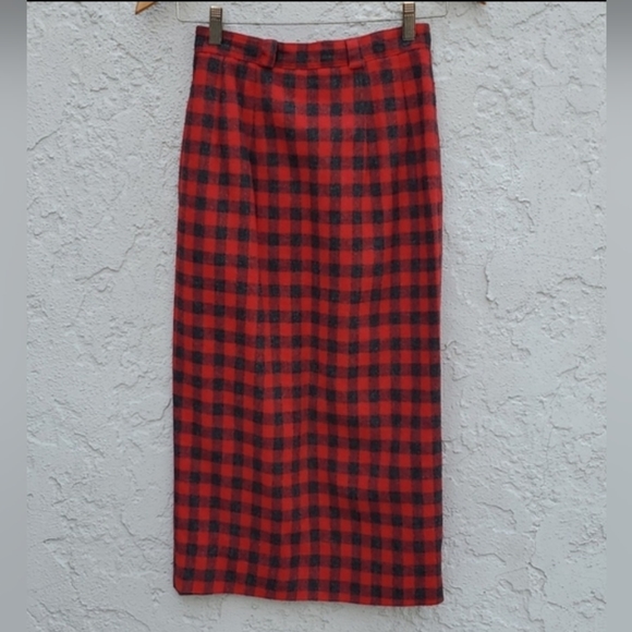 Vintage Red & Dark Gray Checked Buffalo Plaid Pencil Long Skirt - Picture 3 of 13